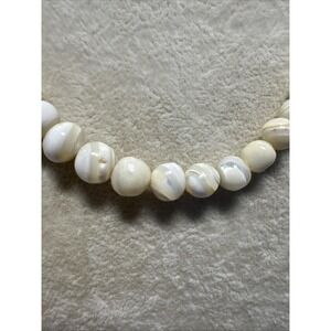 Mother of Pearl Shell Bead Necklace White Cream Iridescent Brass Barrel Clasp
